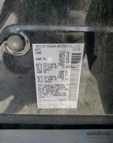 2016 Nissan Rogue S z USA, uszkodzony, nr VIN 5N1AT2MV3GC810482